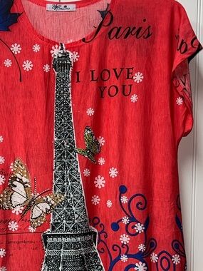 Paris I Love You Sparkle Top Shirt L XL France Eiffel Tower